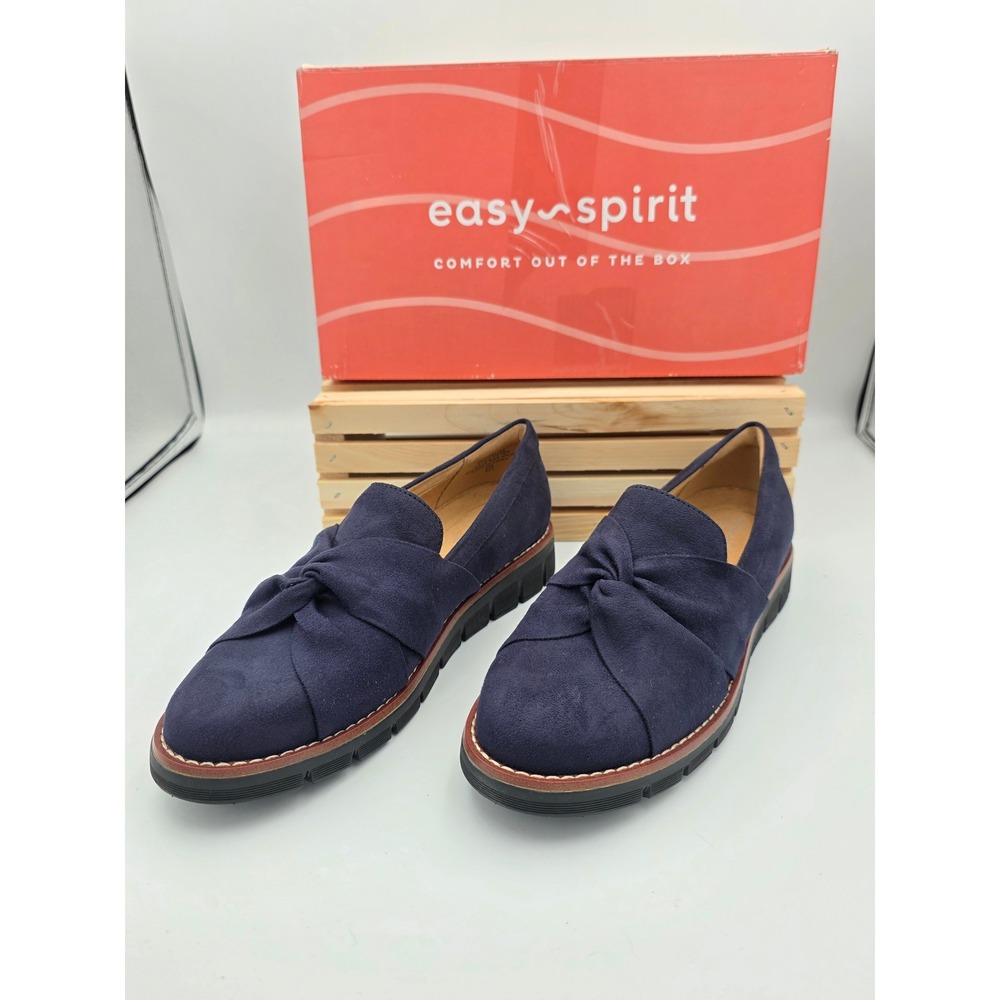 Easy Spirit Vitalia2 Loafers Women 7 M Dark Blue Knotted Suede Slip On Shoes